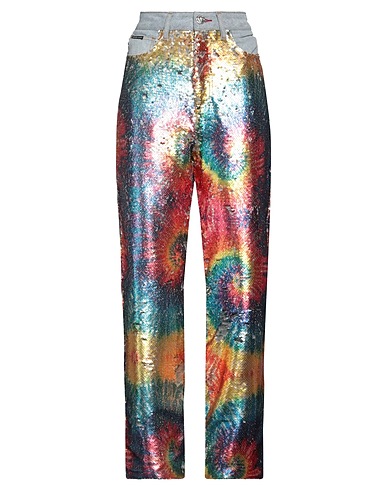 PHILIPP PLEIN Denim trousers Blue 100% Cotton, Polyester, Calfskin