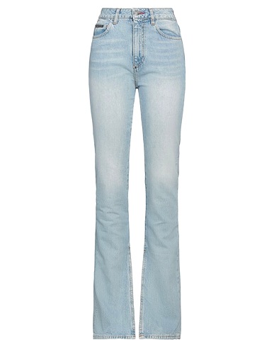 PHILIPP PLEIN Denim pants Blue 100% Cotton, Calfskin