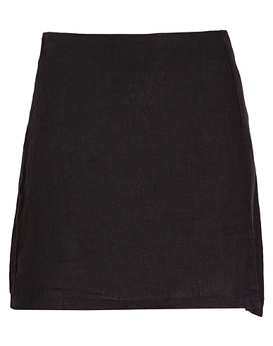 8 by YOOX Mini skirt LINEN FRONT SLIT MINI SKIRT
 Black 100% Linen