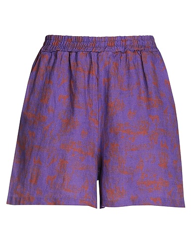 8 by YOOX Shorts & Bermuda PRINTED LINEN PULL-ON SHORTS
 Purple 100% Linen