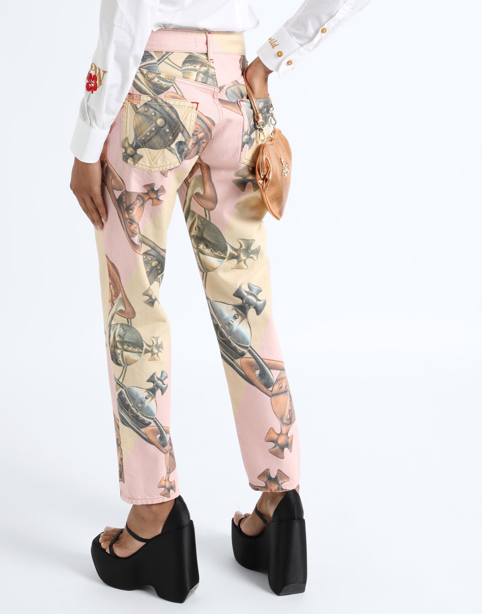 パンツ Vivienne Westwood Vivienne Westwood blue denim pants with bleached floral print, ss