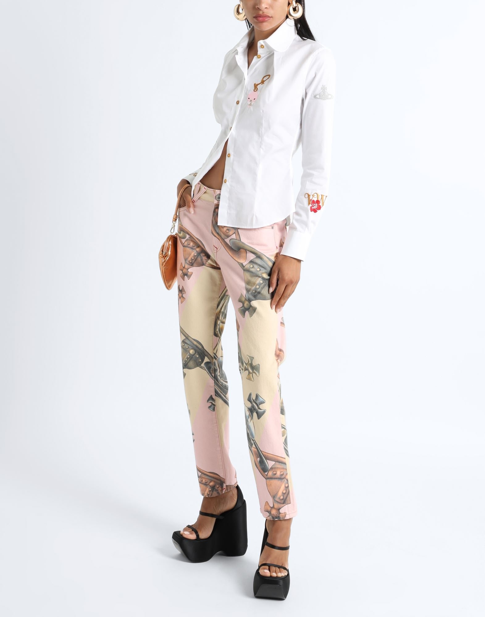 パンツ Vivienne Westwood Vivienne Westwood blue denim pants with bleached floral print, ss