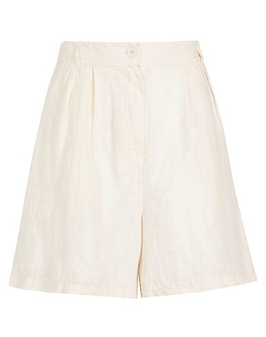 8 by YOOX Shorts & Bermuda LINEN HIGH-WAIST PLEATED BERMUDA
 Panna 100% Lino