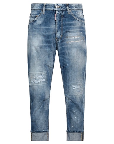 DSQUARED2 Denim pants Blue 100% Cotton, Cow leather