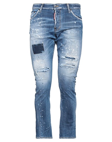 DSQUARED2 Denim pants Blue 92% Cotton, 6% Elastomultiester, 2% Elastane, Bovine leather