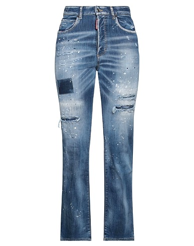 DSQUARED2 Denim pants Blue 92% Cotton, 6% Elastomultiester, 2% Elastane, Bovine leather