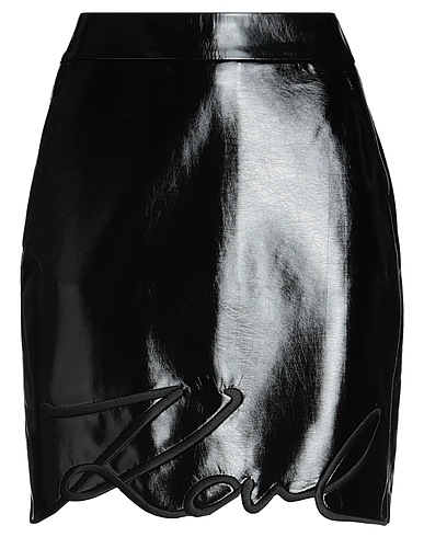 KARL LAGERFELD Mini skirt PATENT FAUX LEATHER SKIRT Black 100% Viscose, Polyurethane coated