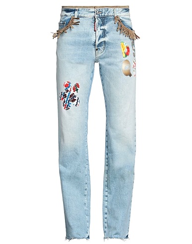 DSQUARED2 Denim trousers Blue 99% Cotton, 1% Elastane, Leather
