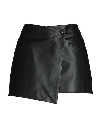 8 by YOOX Mini skirt LEATHER WRAP MINI SKIRT Black 100% Lambskin