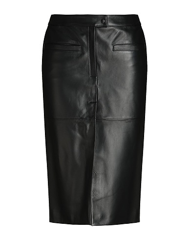 8 by YOOX ミディ丈スカート LEATHER LOW-WAIST MIDI SKIRT ブラック 羊革（ラムスキン） 100%