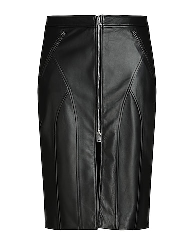 8 by YOOX Midi skirt FRONT ZIP-FASTENING LEATHER MIDI SKIRT Black 100% Lambskin