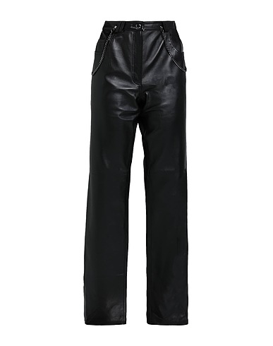 8 by YOOX Pantalon LEATHER CHAIN PANTS Noir 100% Cuir d'agneau