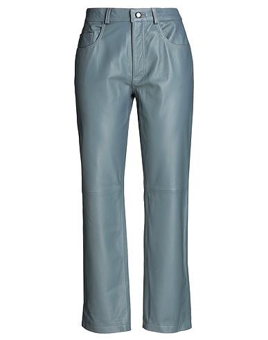 8 by YOOX Casual pants STRAIGHT-LEG LEATHER PANTS
 Pastel blue 100% Lambskin