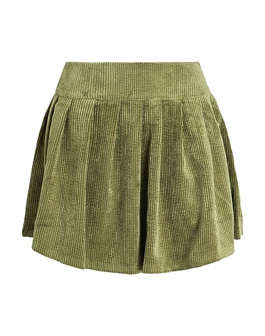 8 by YOOX Mini skirt ORGANIC COTTON CORDUROY PLEATED SKATER SKIRT
 Military green 97% Organic cotton, 3% Elastane