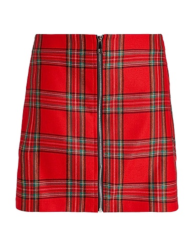 8 by YOOX Mini skirt ZIP-FRONT CHECK MINI SKIRT
 Red 56% Wool, 44% Polyamide