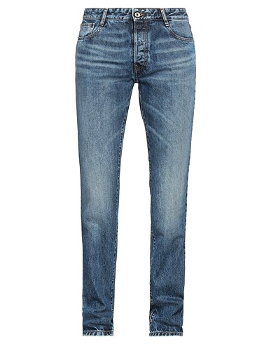 JUST CAVALLI Denim trousers Blue 100% Cotton, Calfskin