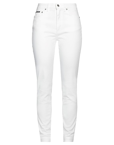 DOLCE&GABBANA Casual pants White 97% Cotton, 3% Elastane, Soft Leather, Calfskin