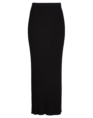 8 by YOOX ロングスカート VISCOSE BLEND PLEATED KNIT MAXI SKIRT
 ブラック レーヨン 72% / リサイクルポリエステル 28%