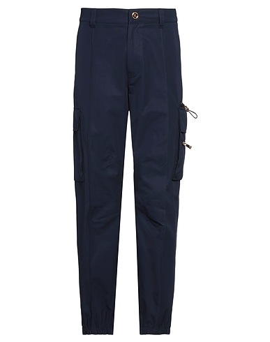 VERSACE Casual trouser Navy blue 100% Cotton, Polyamide