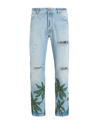 PALM ANGELS Denim trousers Blue 100% Cotton, Soft Leather