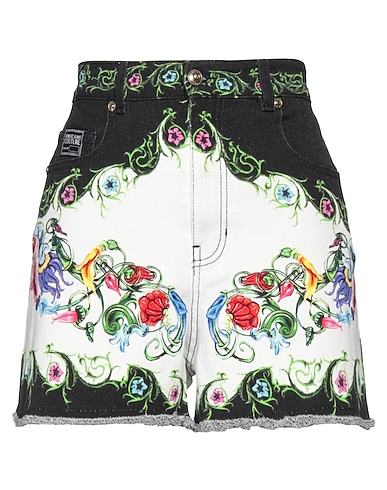 VERSACE JEANS COUTURE Denim shorts White 97% Cotton, 3% Elastane