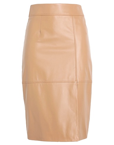 BOSS Midi skirt Sand 100% Lambskin