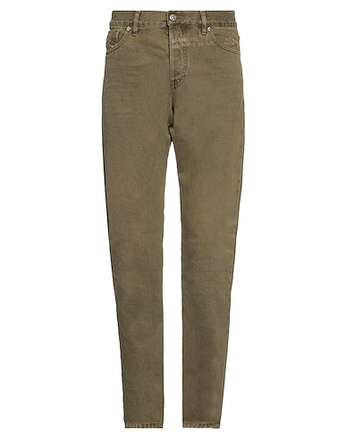 DIESEL Denim trousers Military green 100% Cotton, Bovine leather