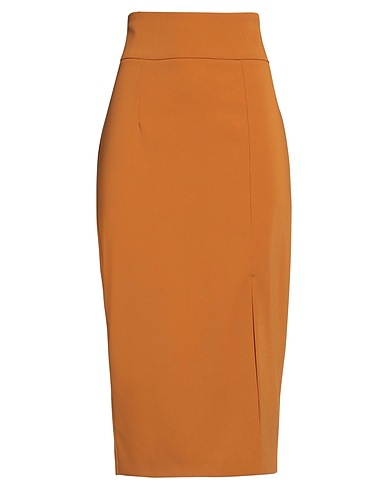 PATRIZIA PEPE Midi skirt Mustard 97% Polyester, 3% Elastane