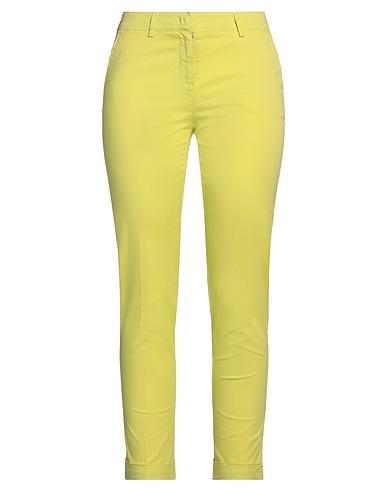 PAOLA ROSSINI Casual trouser Lime green 98% Cotton, 2% Elastane