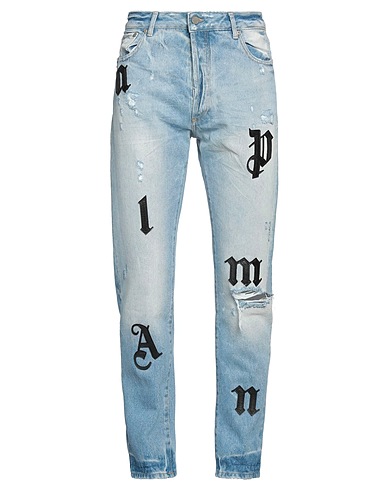 PALM ANGELS Denim pants Blue 100% Cotton, Soft Leather, Polyester, Polyurethane