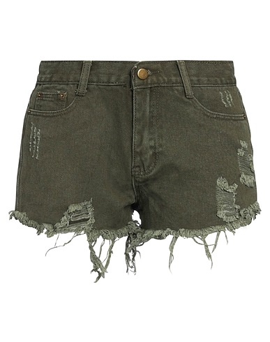 OUI, ODILE! Denim shorts Military green 100% Cotton