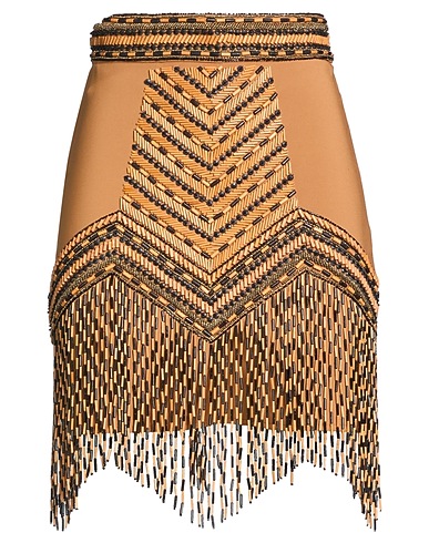ELISABETTA FRANCHI Mini skirt Camel 84% Polyamide, 16% Elastane, Plastic, Glass