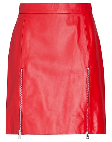 8 by YOOX Mini skirt LEATHER ZIP-UP SPLIT MINI SKIRT
 Tomato red 100% Lambskin