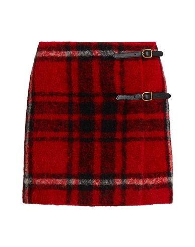 POLO RALPH LAUREN Mini skirt  PLAID LEATHER-TRIM WRAP SKIRT 
 Red 45% Wool, 26% Polyester, 20% Alpaca wool, 9% Polyamide