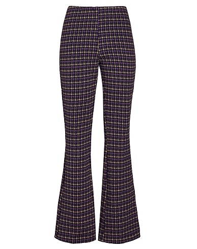 8 by YOOX Casual pants CHECK HIGH-WAIST FLARED PANTS
 Purple 98% Polyamide, 2% Elastane