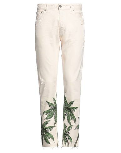 PALM ANGELS 5-pocket Off white 100% Cotton, Soft Leather