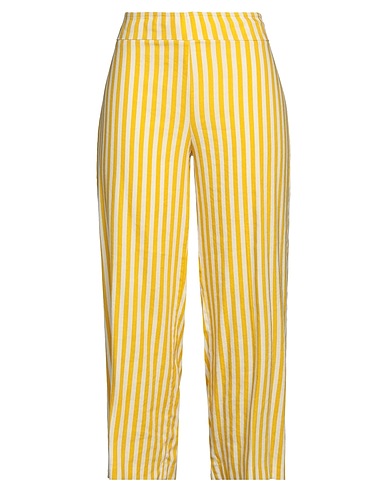 AVENUE MONTAIGNE Casual trouser Yellow 60% Linen, 37% Rayon, 3% Elastane