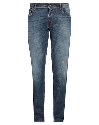 DOLCE&GABBANA Denim trousers Blue 98% Cotton, 2% Elastane, Brass, Bovine leather