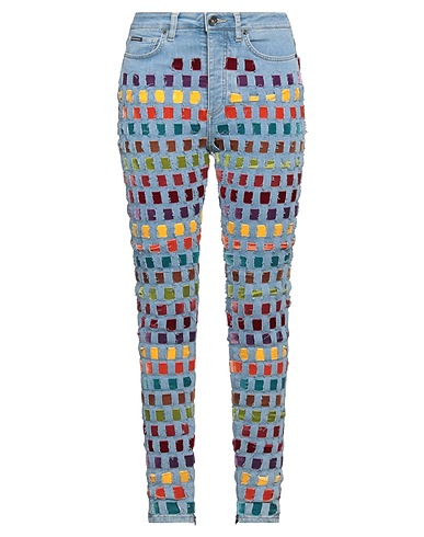DOLCE&GABBANA Denim pants Blue 50% Cotton, 45% Polyamide, 5% Elastane, Brass, Calfskin
