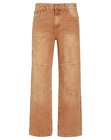 8 by YOOX Denim trousers WASHED DENIM  WITH KNEE CUTS Sand 100% Organic cotton