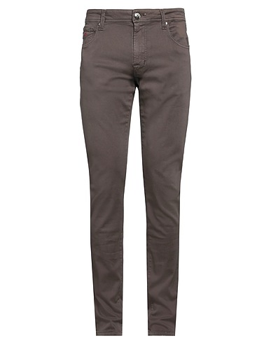 TRAMAROSSA Denim trousers Dark brown 87% Cotton, 9% Polyester, 4% Elastane