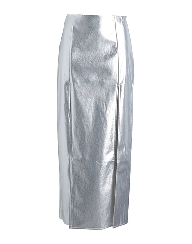 TOPSHOP Long skirt Silver 100% Polyester, Polyurethane coated