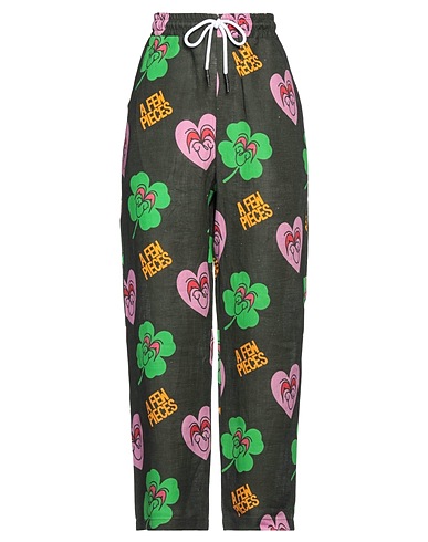 AFP A FEW PIECES Casual trouser Dark green 100% Linen