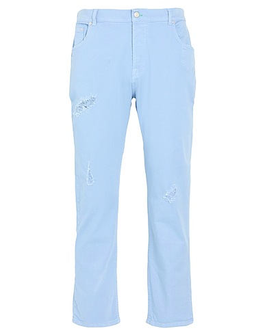 GREY DANIELE ALESSANDRINI Denim trousers Sky blue 97% Cotton, 3% Elastane