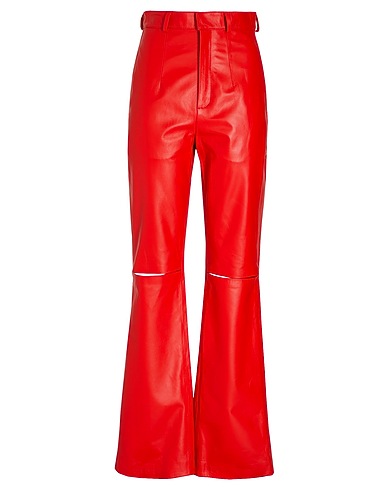 8 by YOOX Casual trouser HIGH-WAIST REGULAR FIT LEATHER TROUSERS W/ KNEE CUT-OUTS
 Red 100% Lambskin