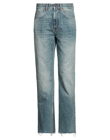 GUCCI Denim trousers Blue 100% Cotton, Calfskin