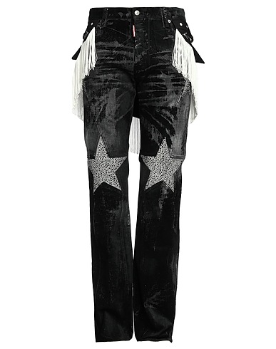 DSQUARED2 Denim trousers Black 98% Cotton, 2% Elastane, Glass, Calfskin