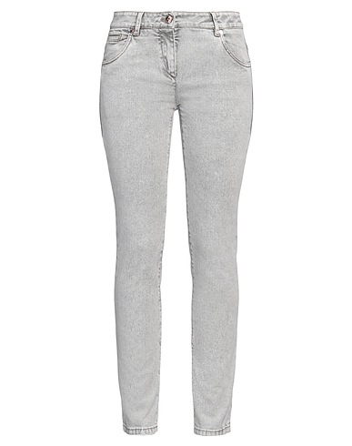 BRUNELLO CUCINELLI Denim pants Light grey 97% Cotton, 3% Elastane, Leather