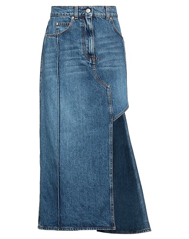 MCQUEEN 데님 스커트 블루 100% 코튼, 송아지 가죽