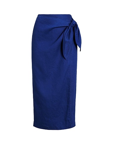 LAUREN RALPH LAUREN Midi skirt  LINEN WRAP MIDI SKIRT 
 Blue 100% Linen